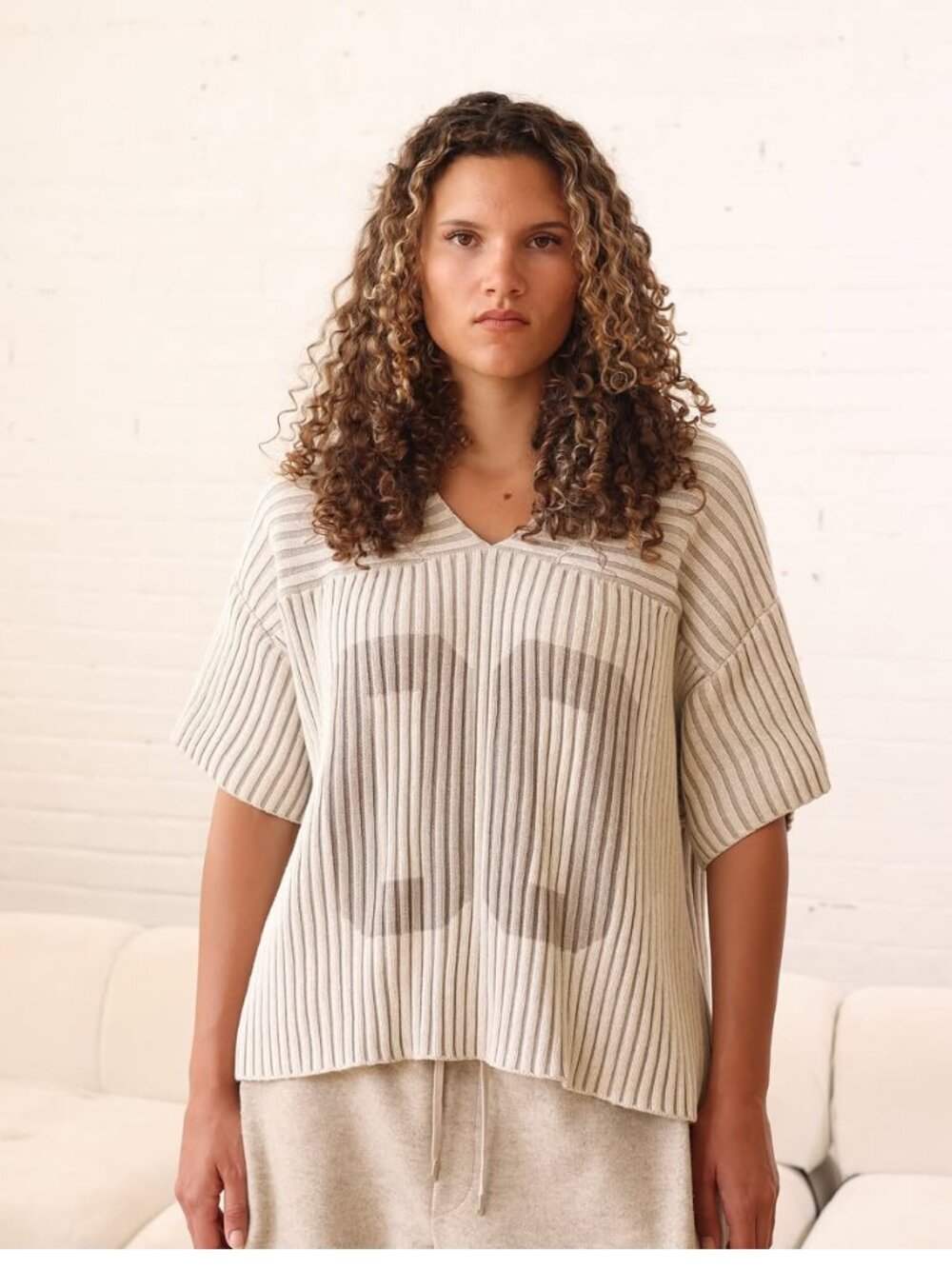 Saalt Studio Ribbed Knit Jersey Sweater V-Neck Streetwear Oversized Medium